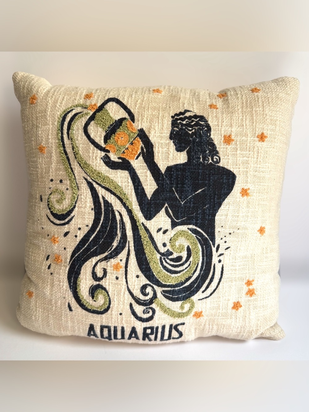 Urban Outfitters Aquarius Zodiac Throw Pillow 18” Square Celestial Boho Decor